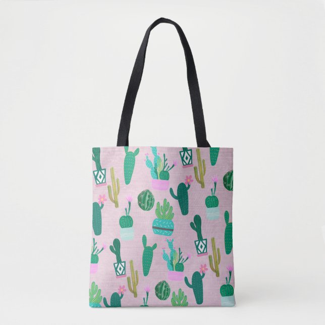 Pink Rustic Southwestern Cacti Cactus Plants Tote Bag (Front)