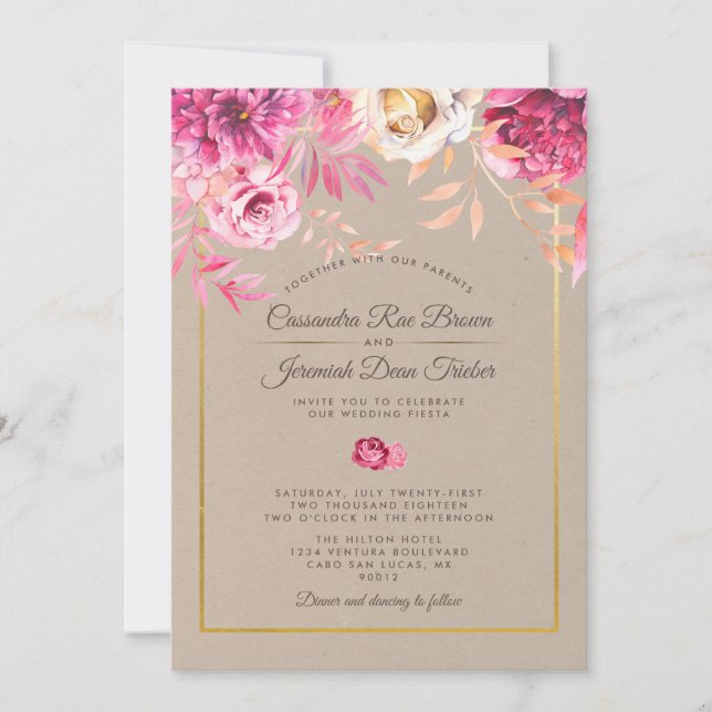 Pink Rustic Wedding Invitation (Front)