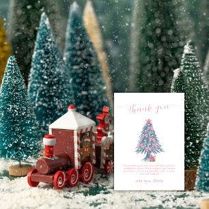 Pink Rustic Winter Bow Christmas Tree Baby Shower  Thank You Card