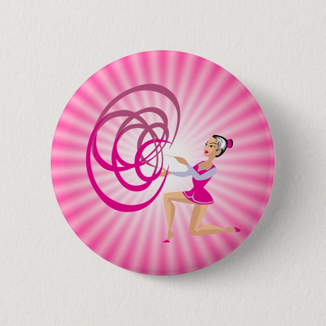 Pink Rythmic Gymnastics Ribbon 6 Cm Round Badge (Front)
