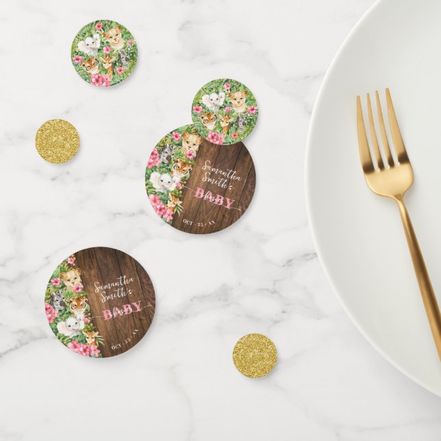 Pink Safari Animal Rustic Gold Glitter Baby Shower Confetti (Group)