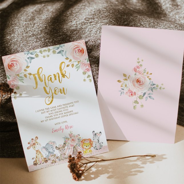 Pink Safari Animals Wild One Party Thank You Card (Creator Uploaded)