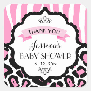 Pink Safari Baby Girl Shower Personalised Sticker