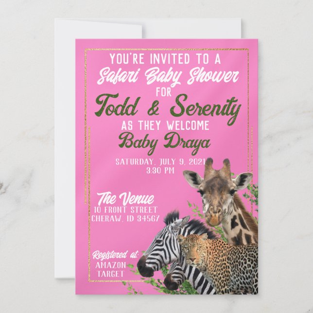 Pink Safari Baby Shower Invitation (Front)