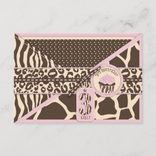 Pink Safari & Cupcake Third Birthday Enclosure Card