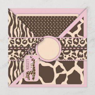 Pink Safari Giraffe & Cupcake Second Birthday Invitation