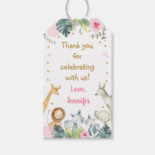 Pink Safari Jungle Animal Baby Shower Gift Tags