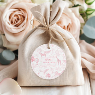 Pink Safari Jungle Animals Baby Shower Favour Tags