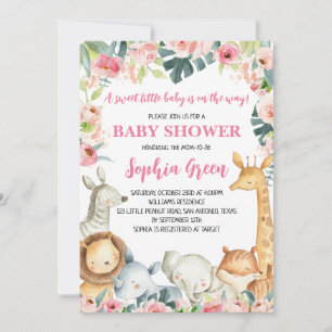 Pink Safari Jungle Baby Shower Invitation