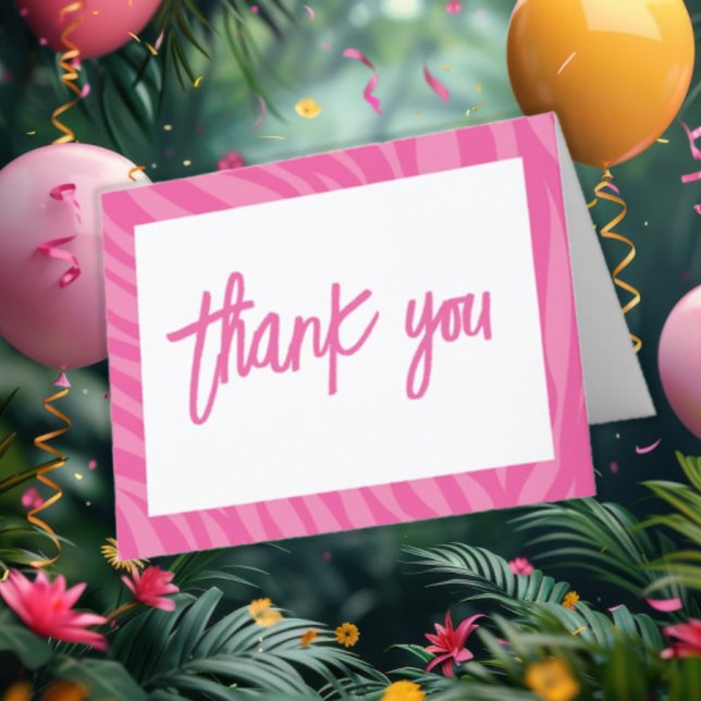 Pink Safari Jungle Calling All Party Animals Thank You Card (Creator Uploaded)