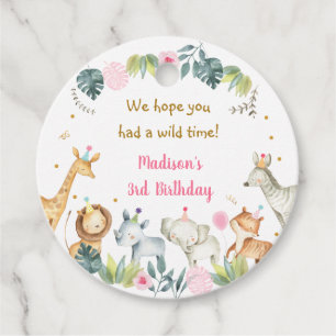 Pink Safari Party Animal Birthday Favour Tags