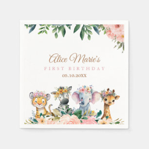 Pink Safari Theme Birthday Party Napkin