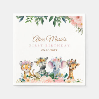 Pink Safari Theme Birthday Party Napkin