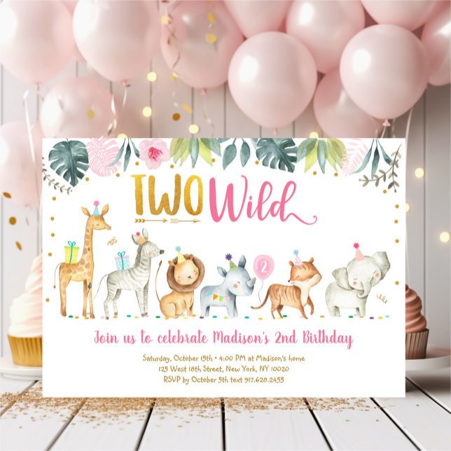 Pink Safari Two Wild Birthday Invitation (Creator Uploaded)