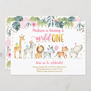 Pink Safari Wild One Birthday Invitation