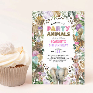 Pink Safari Wild One Girl Birthday Invitation