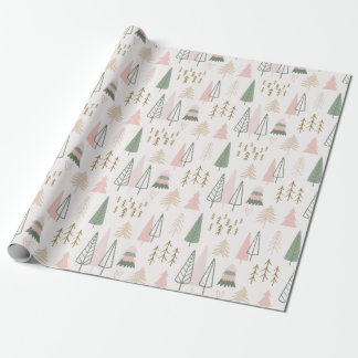 Pink Sage Boho Trees Christmas Holiday Wrapping Paper