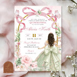 Pink Sage Bow Coquette Butterfly Princess Quin Invitation<br><div class="desc">Pink Sage Coquette Bow Butterfly Quinceanera Invitation,  Pink Floral Princess Sweet 16th Invite,  Editable Mis Quince XV Años</div>
