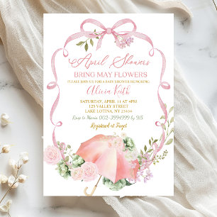 Pink Sage Floral Bow Coquette April Shower Invitation