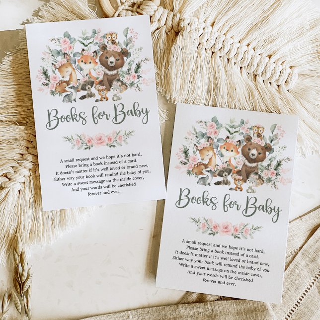 Pink Sage Floral Woodland Animals Books for Baby Enclosure Card (Creator Uploaded)