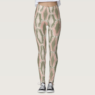 Pink Sage Green Bohemian Ikat Pattern Leggings