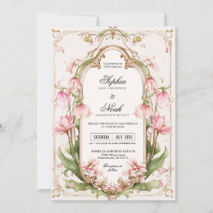Pink Sage Green Floral Wedding Invitation
