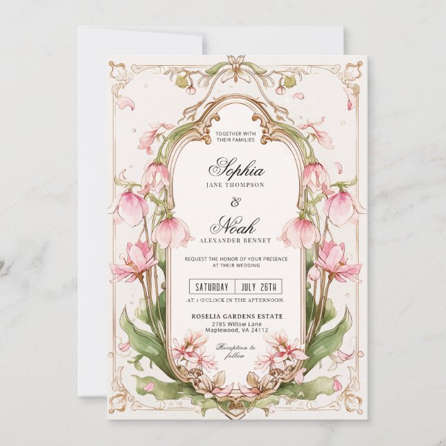 Pink Sage Green Floral Wedding Invitation  (Front)