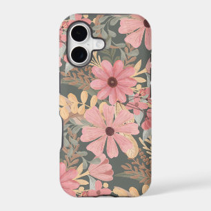 Pink Sage Green Flowers Leave Watercolor Pattern