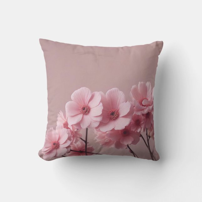 Pink Sage Green Flowers Leave Watercolor Pattern  Cushion (Front)