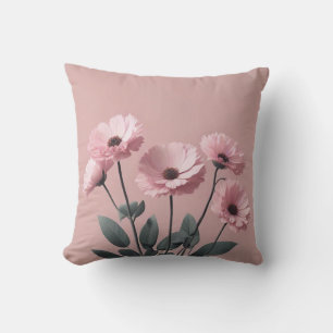 Pink Sage Green Flowers Leave Watercolor Pattern  Cushion