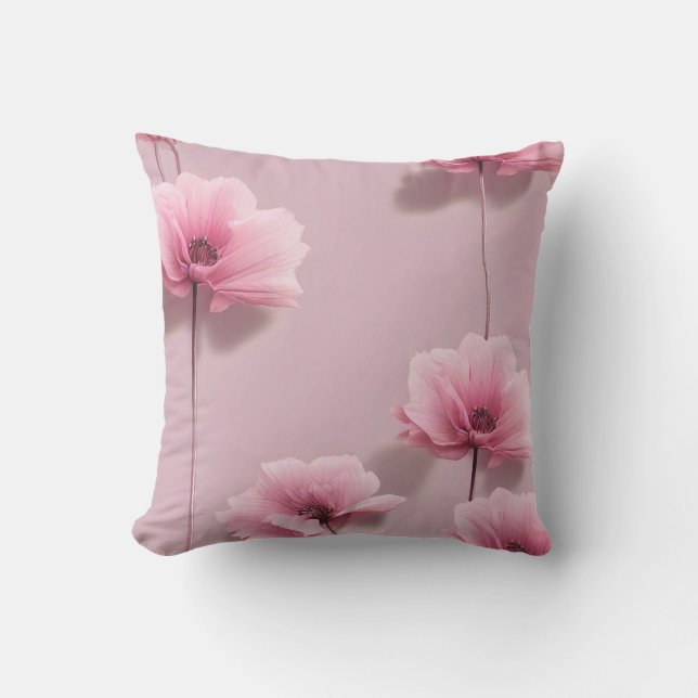 Pink Sage Green Flowers Leave Watercolor Pattern  Cushion (Front)