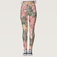 Pink Sage Green Flowers Leave Watercolor Pattern