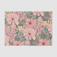 Pink Sage Green Flowers Leave Watercolor Pattern