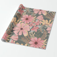 Pink Sage Green Flowers Leave Watercolor Pattern