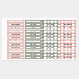 Pink & Sage Green Gingham Checker Custom Name