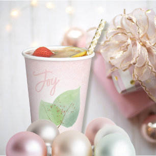Pink Sage Green Glitter Modern Botanical Joy Paper Cups