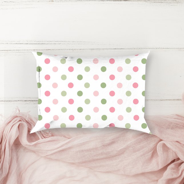 Pink & Sage Green Pastel Polka Dot Decorative Cushion (Pink & Sage Green Pastel Polka Dot Accent Pillow)