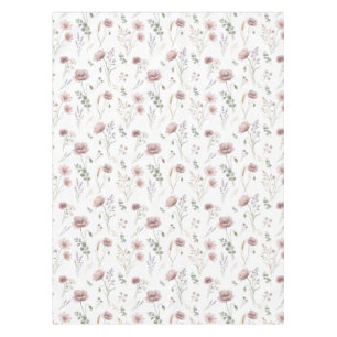 Pink Sage Green Watercolor Wildflower Tablecloth