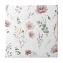 Pink Sage Green Watercolor Wildflower