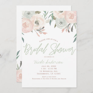 Pink & Sage Mint Green Modern Floral Bridal Shower Invitation