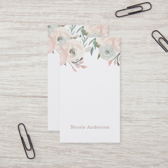Pink & Sage Mint Green Modern Floral Chic Elegant Business Card (Front/Back In Situ)