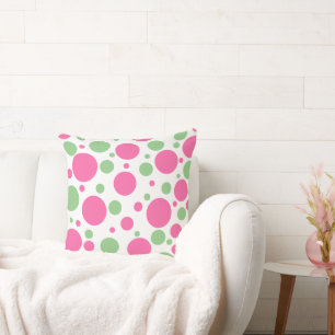 Pink Sage Polka Dots Solid Green Cushion