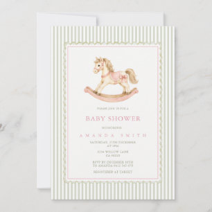 Pink Sage Rocking Horse Baby Shower Invitation