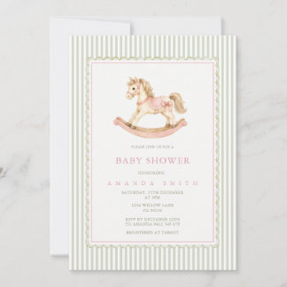 Pink Sage Rocking Horse Baby Shower Invitation