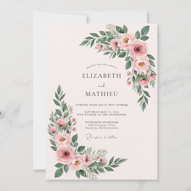Pink Sage Romantic Spring Wedding Invitation (Front)
