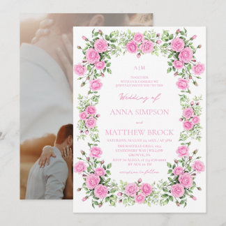  Pink & Sage Roses Elegant Floral Wedding  Invitation