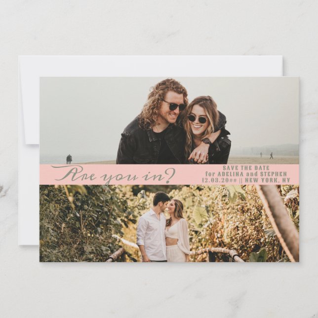 Pink Sage Simple Script Two Photo Gallery QR CODE Save The Date (Front)