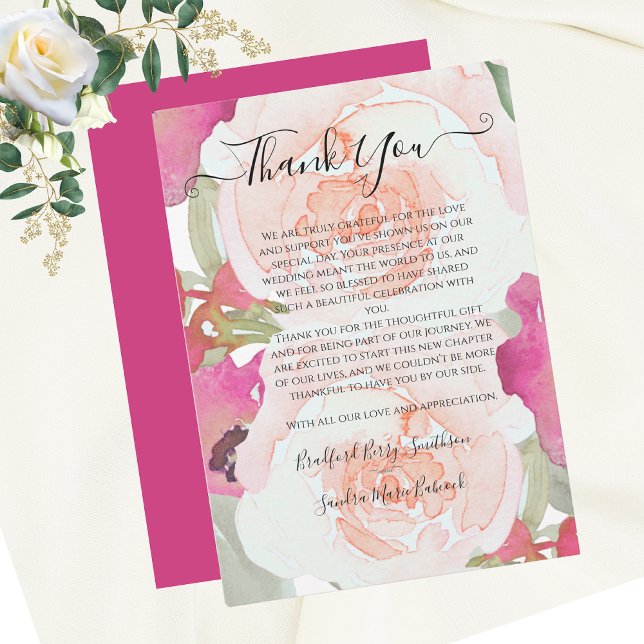 Pink Sage Watercolor floral Wedding Thank You (Creator Uploaded)