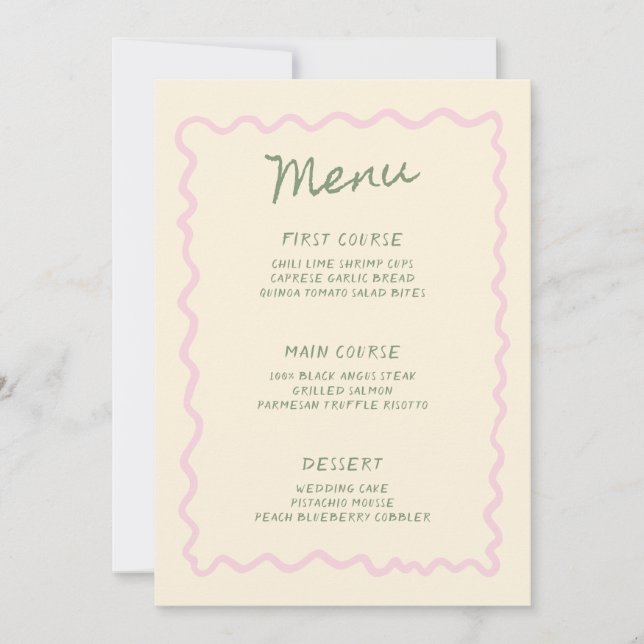 Pink Sage Whimsical Handwritten Menu Card (Front)