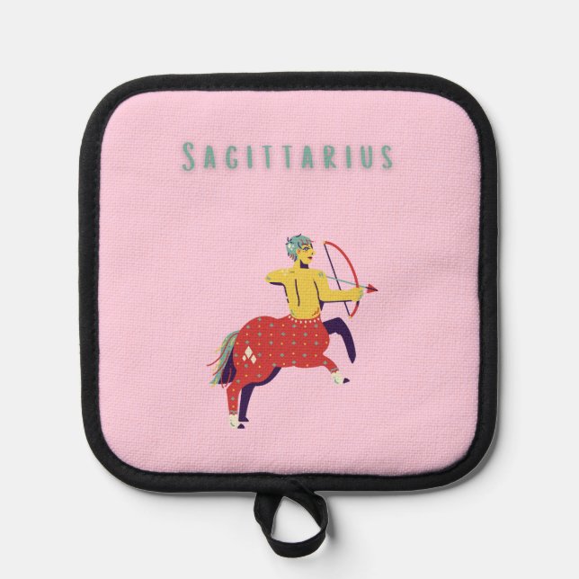 Pink Sagittarius, zodiac, star sign Pot Holder (Front)